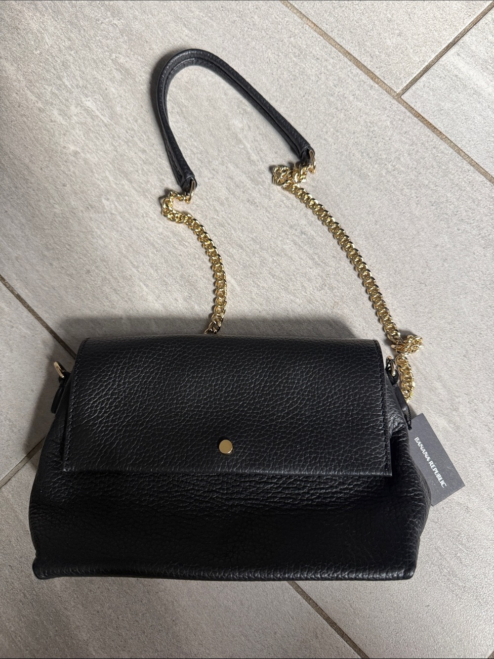 Banana Republic Black Leather Shoulder Bag with Gold Chain Strap
